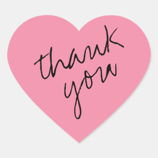 Soft Flamingo Pink Heart Thank You Sticker