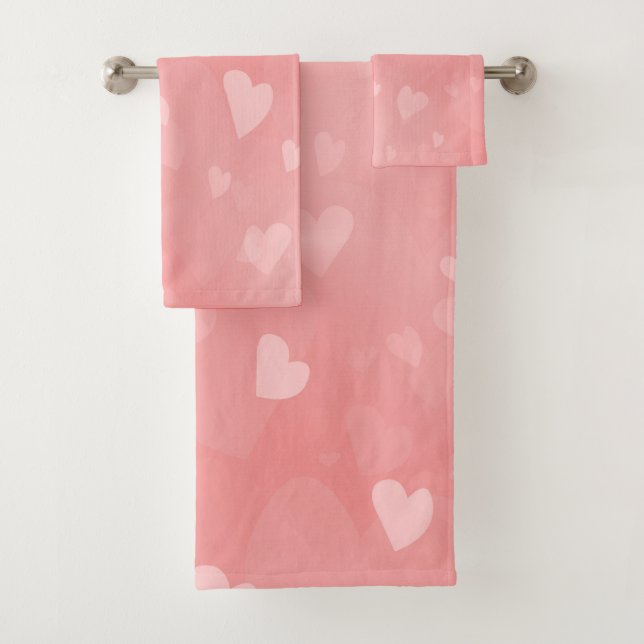 Soft Floating Pink Hearts Custom Bath Towel Set (Insitu)