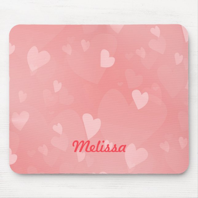 Soft Floating Pink Hearts Custom Mouse Pad (Front)