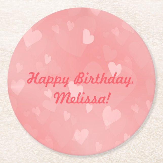 Soft Floating Pink Hearts Custom Round Paper Coaster (Front)