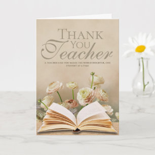 Soft Floral & Book-Themed Teacher Thank You Card