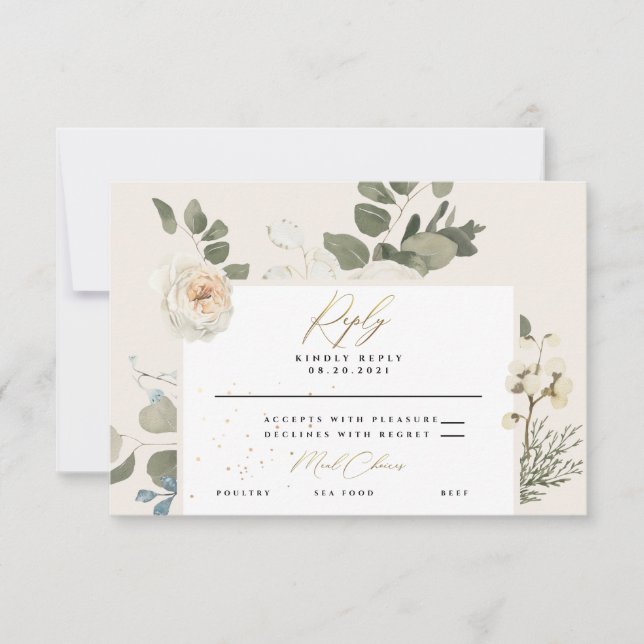Soft Floral Botanical Foliage Wedding RSVP Card (Front)