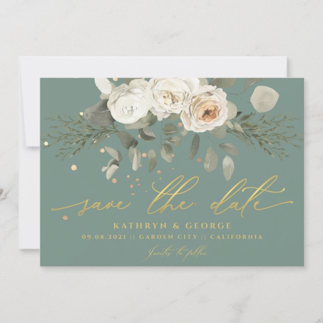 Soft Floral Botanical Greenery Sage Wedding Save The Date (Front)