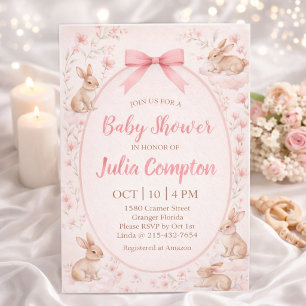Soft Floral Bunny Baby Shower Invitation Postcard