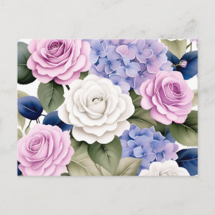 Soft Floral Elegant with Hydrangeas and Roses Postcard