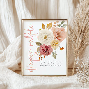Soft Floral Fox Diaper Raffle Baby Shower Game Poster