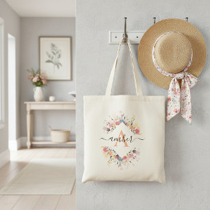 Soft floral frame personalised tote bag
