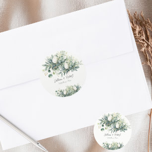 Soft Floral Greenery Gold Accent Wedding  Classic Round Sticker