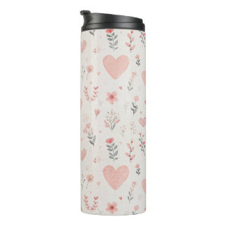 Soft Floral Heart Pattern Thermal Tumbler