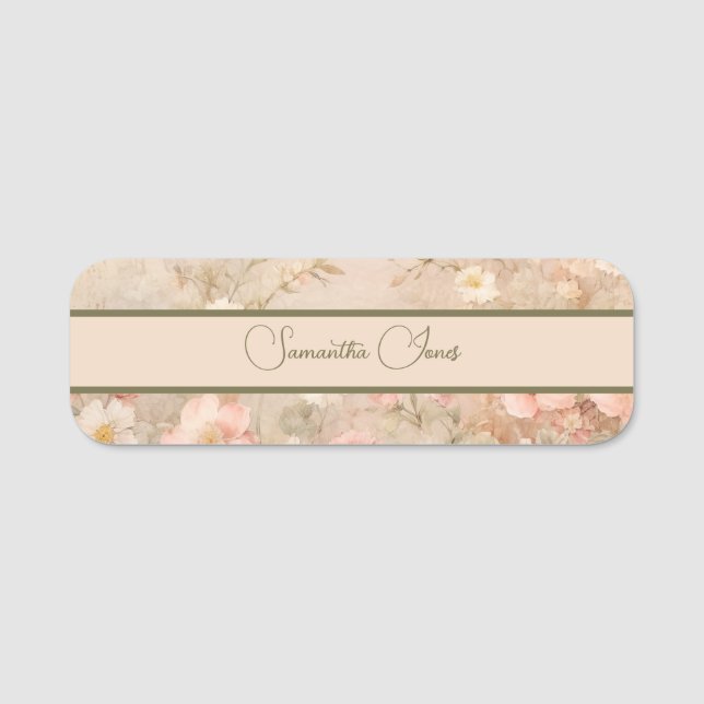 Soft floral neutral colours Classic Name Tag (Front)