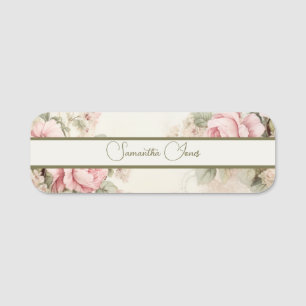 Soft floral neutral colours Classic Name Tag