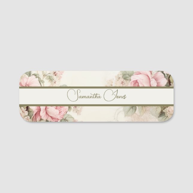 Soft floral neutral colours Classic Name Tag (Front)
