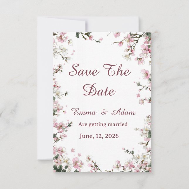 Soft Floral Pastel Cherry Blossom Save The Date  (Front)