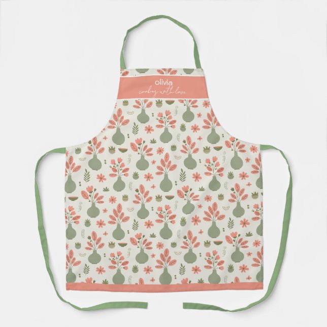 Soft Floral Pattern — Cooking with Love Apron (Front)