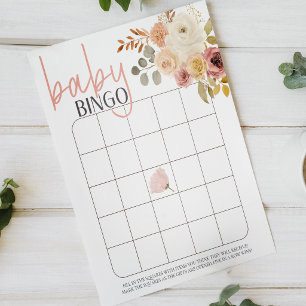 Soft Floral Pink Baby Bingo Baby Shower Game Poster