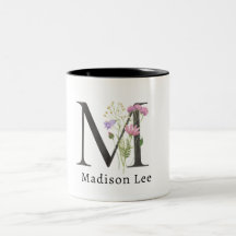Soft Floral  Pink Purple Alphabets Name Letter M