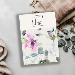 Soft Floral  Pink Purple Logo Necklace Band Holder Business Card