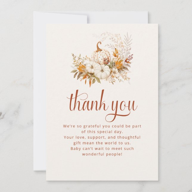 Soft Floral Pumpkin Baby Shower Thank You Card (Front)