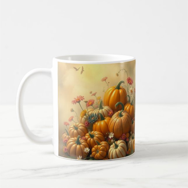 Soft Floral Pumpkins Coffee Mug (Left)
