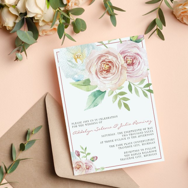 Soft Floral Romantic Greenery Pink Mauve Wedding Invitation (Creator Uploaded)