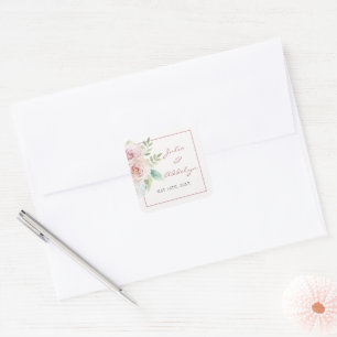 Soft Floral Romantic Greenery Pink Mauve Wedding R Square Sticker