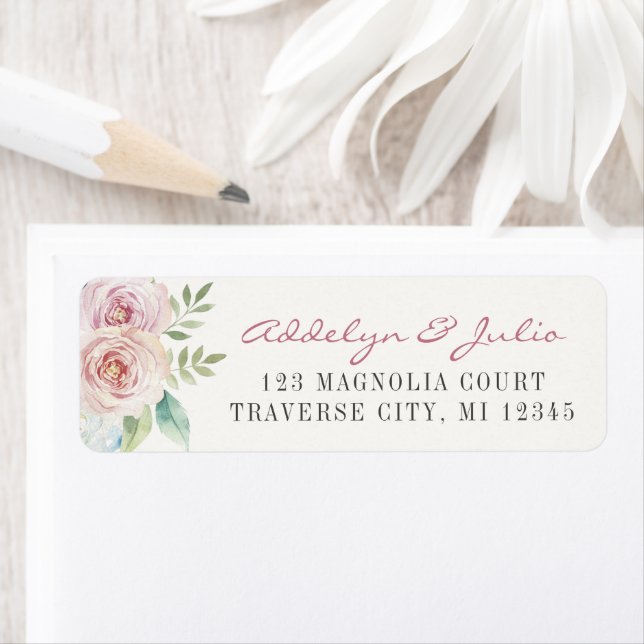 Soft Floral Romantic Wedding Return Address Label (Insitu)