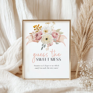 Soft Floral Sweet Mess Diaper Baby Shower Game Poster
