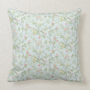 Soft Floral Throw Pillow w/ Mint Green Background