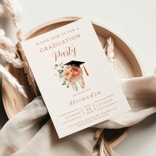 Soft Floral Tooth Graduation Party Invitation (Creator Uploaded)