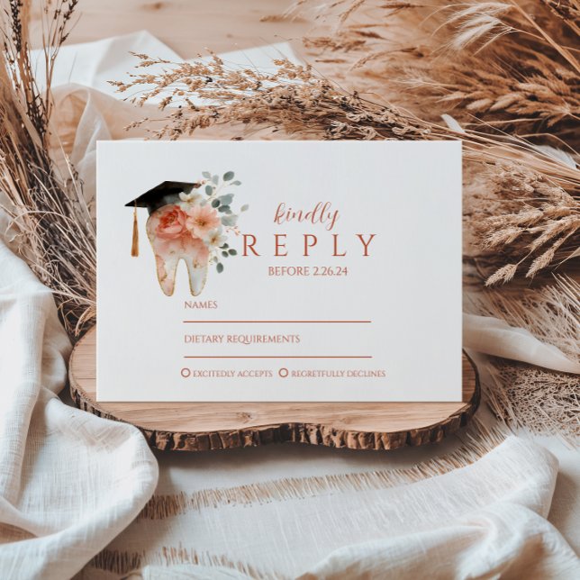 Soft Floral Tooth Graduation Party RSVP Card (Creator Uploaded)
