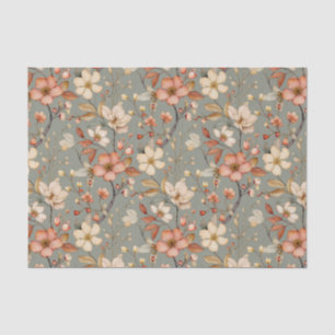 Soft Floral Vines Pattern on Pale Green Background Tissue Paper