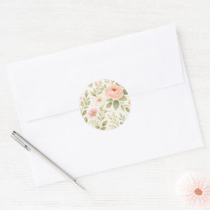 Soft Floral Watercolor Pattern Classic Round Sticker