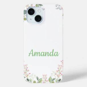 Soft Floral with Leaves and Tiny Budding Flowers iPhone 15 Case