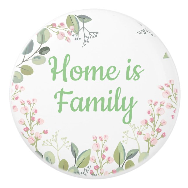 Soft Floral with Leaves and Tiny Budding Flowers Ceramic Knob (Front)