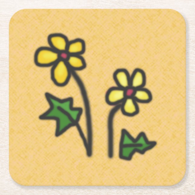 Soft Flowers Yellow Square Paper Coaster (Front)