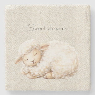 Soft Fluffy Sleeping Sheep Stone Coaster