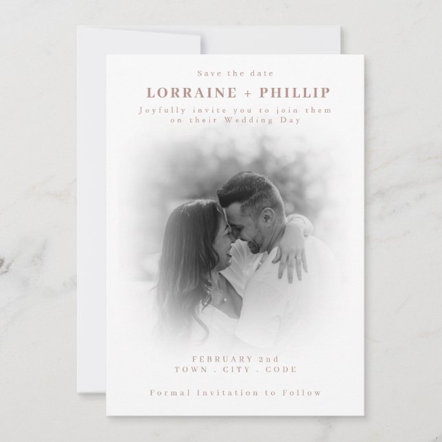 Soft Focus black and white Photo Save the Date  Invitation (Front)