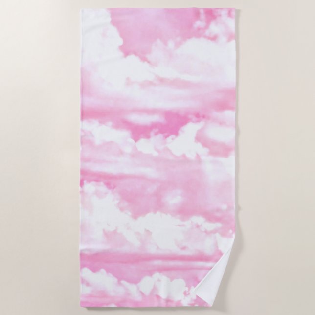 Soft Fuchsia Pink Girly Clouds Background on a Beach Towel (Front)