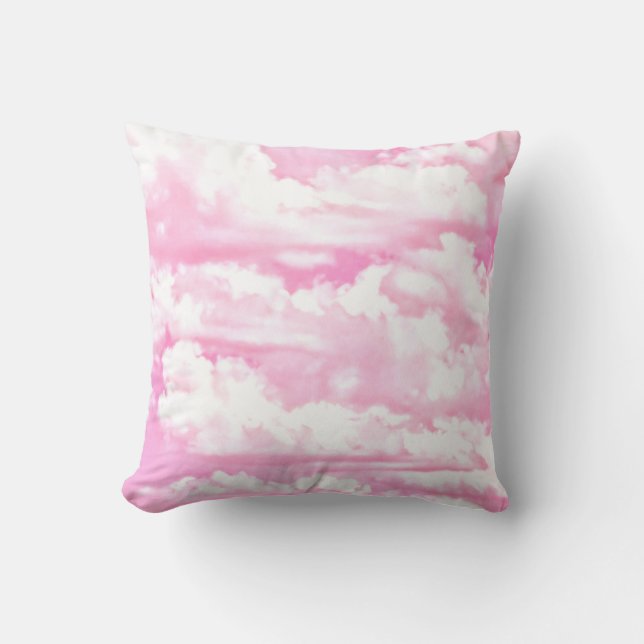 Soft Fuchsia Pink Girly Clouds Cushion (Front)