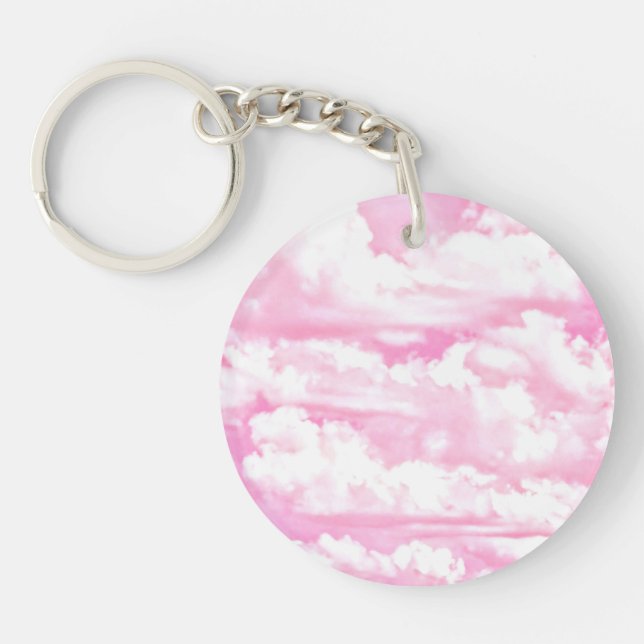 Soft Fuchsia Pink Girly Clouds Key Ring (Front)