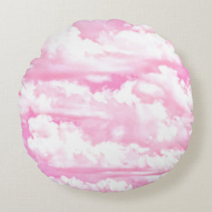 Soft Fuchsia Pink Girly Clouds Round Cushion