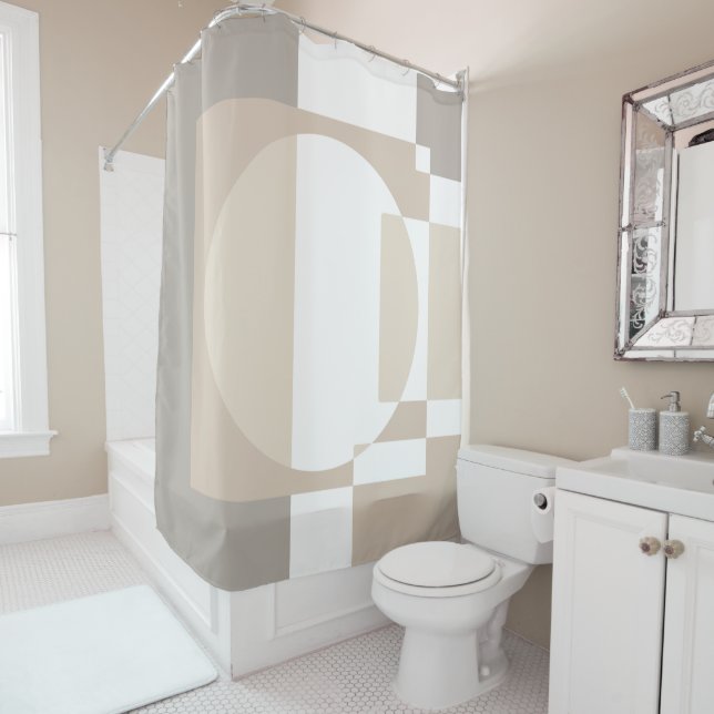 Soft Geometric Blocks – Simple and Sleek Shower Curtain (In Situ)