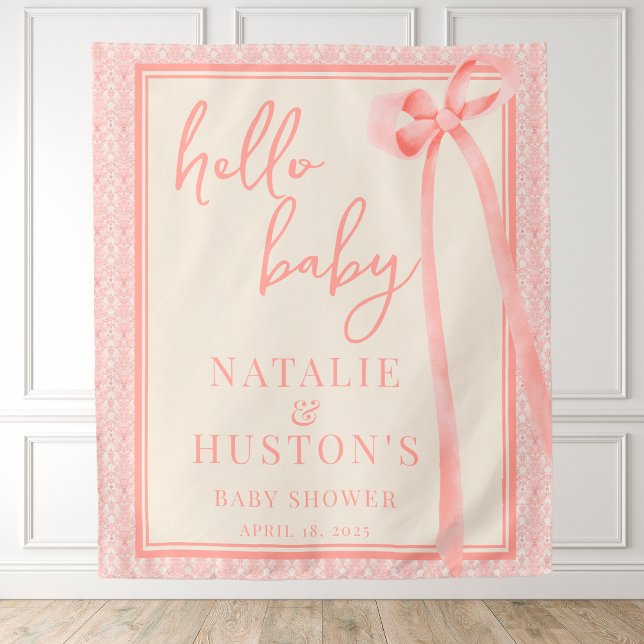 Soft Girl Floral Romantic Blush Pink Bow Coquette Tapestry (Creator Uploaded)