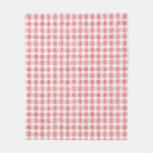 Soft Girly Pink White Plaid Stripes Fleece Blanket