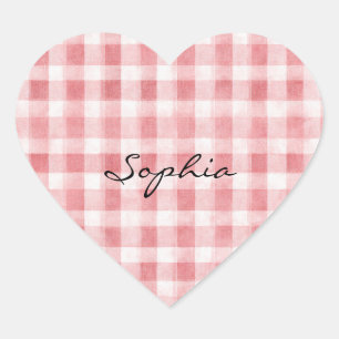Soft Girly Pink White Plaid Stripes Heart Sticker