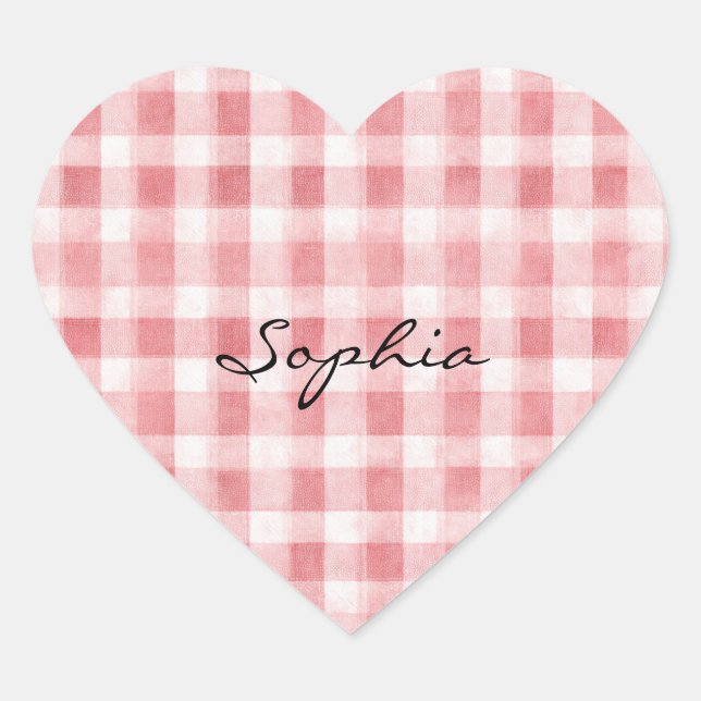 Soft Girly Pink White Plaid Stripes   Heart Sticker (Front)