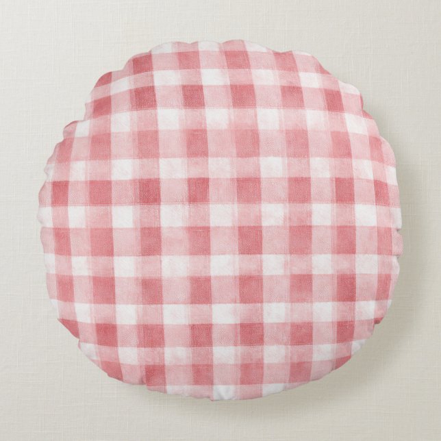 Soft Girly Pink White Plaid Stripes   Round Cushion (Front)
