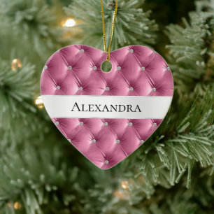 Soft Glam Pink Luxury faux Velvet Christmas Ceramic Ornament