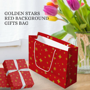 Soft Glow Golden Stars & Floral Petals Pattern Large Gift Bag