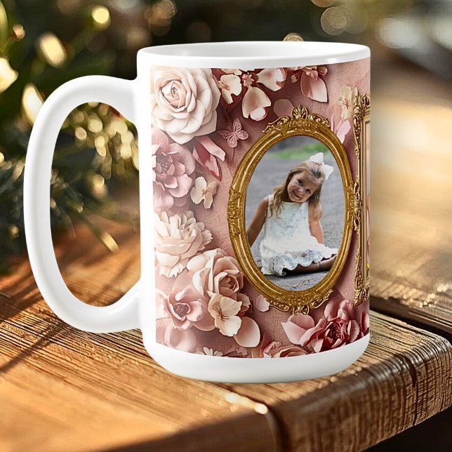 Soft Gold Baroque Floral Memory Frames Gallery Coffee Mug (Creator Uploaded)